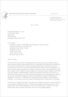 Insulin syringe FDA registration